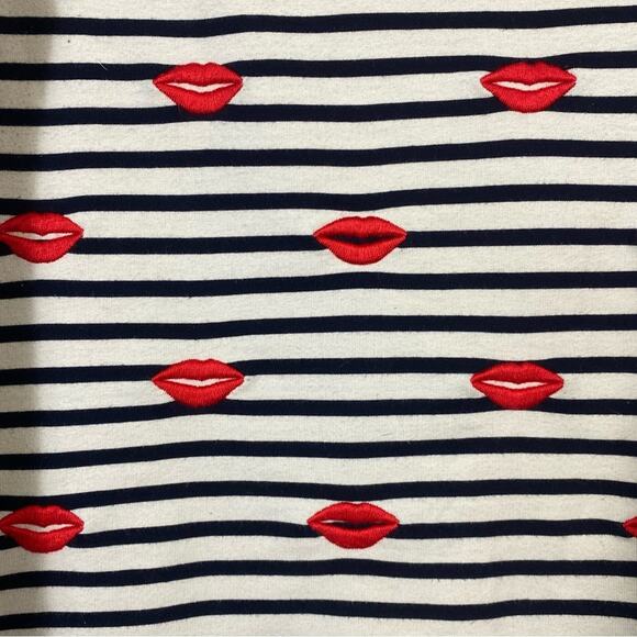 Betsey Johnson Performance Womens Striped Embroidered Kiss Lips Top Size XS - Picture 12 of 13